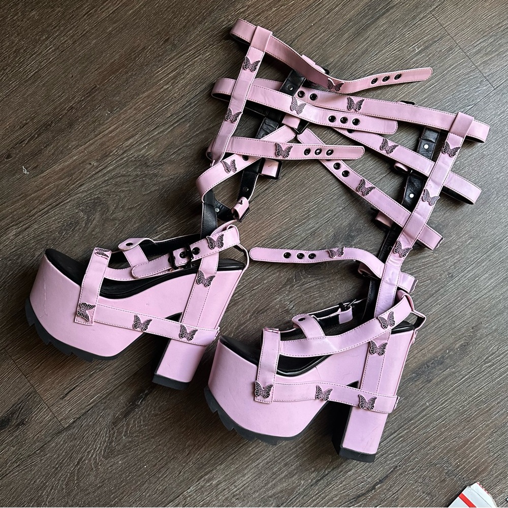 YRU Pink Butterfly Strappy Platform Shoes